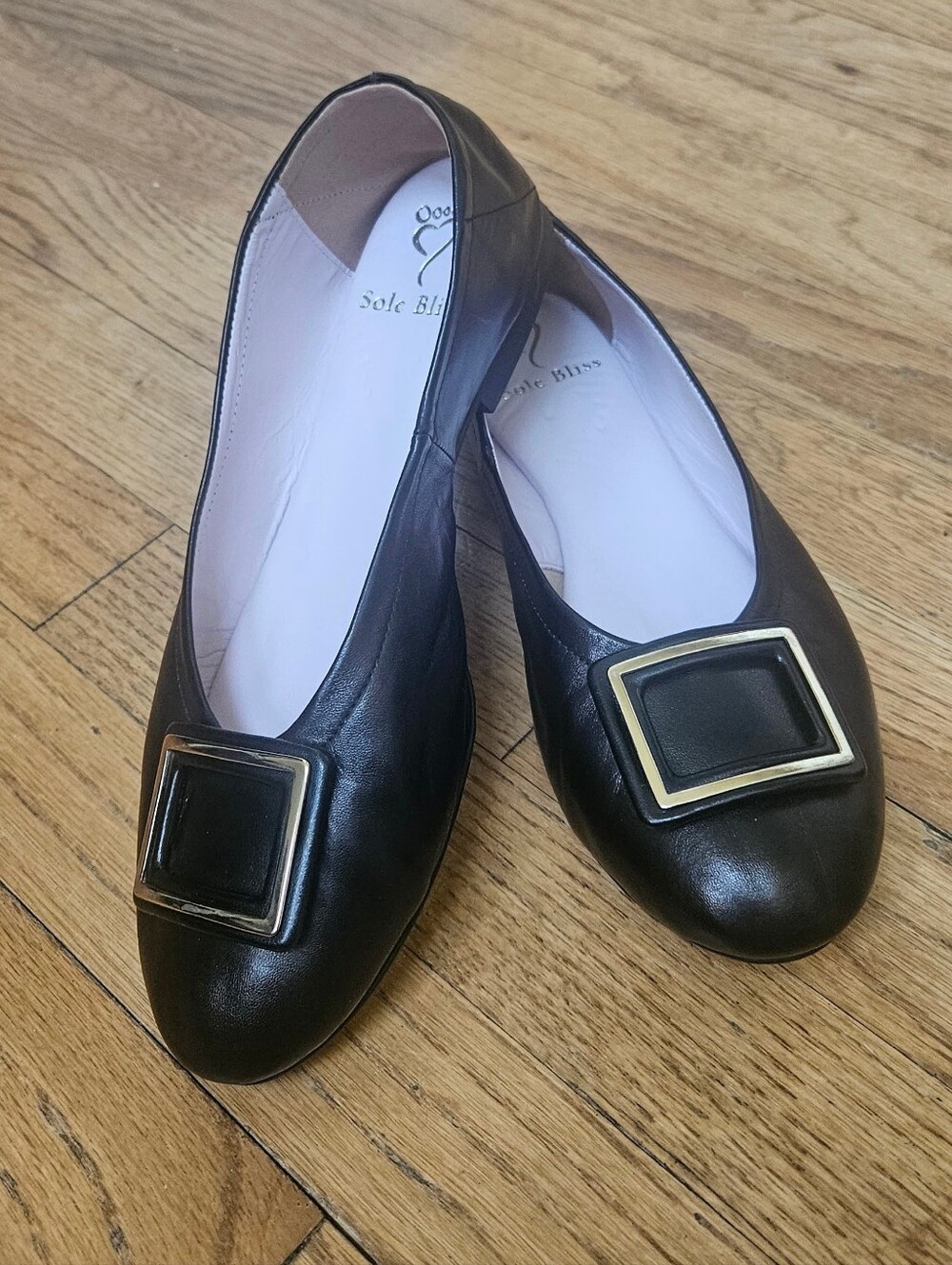 Sole Bliss leather ballet flat with gold accent buckle